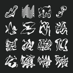 abstract liquify y2k brutalism design object set. abstract liquify line and object