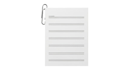 Isolated Blank Sheet of Paper with Paperclip