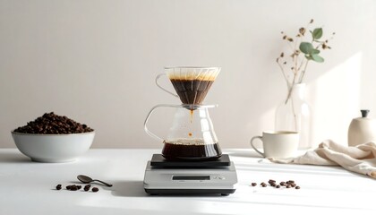 Pour-over coffee brewing scene
