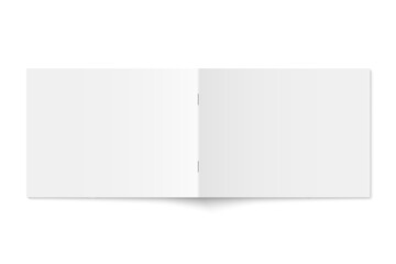 Vector mockup of white paperback horizontal magazine spread cover isolated. Realistic softcover book, brochure or booklet template opened on white background. 3d illustration.
