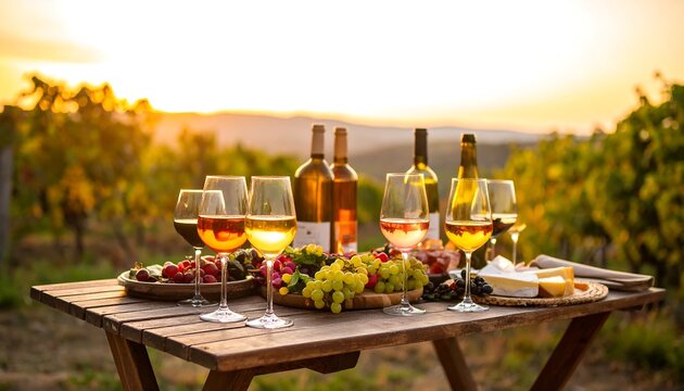 Wine tasting in vineyard at sunset (1)