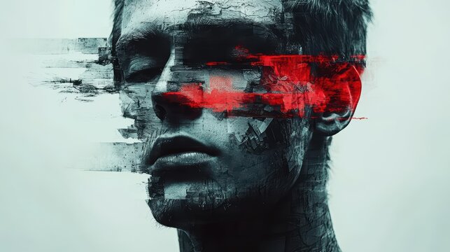 Innovative digital art portrait showcasing abstract expression and modern aesthetics with striking colors, creativity, and futuristic design elements
