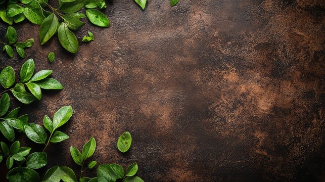 Vibrant greenery leaves and foliage creating a natural rustic background texture with earthy colors for organic design and wellness decoration