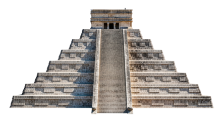 Isolated view of the Temple of Kukulcan in Mexico for travel and ancient cultures topics