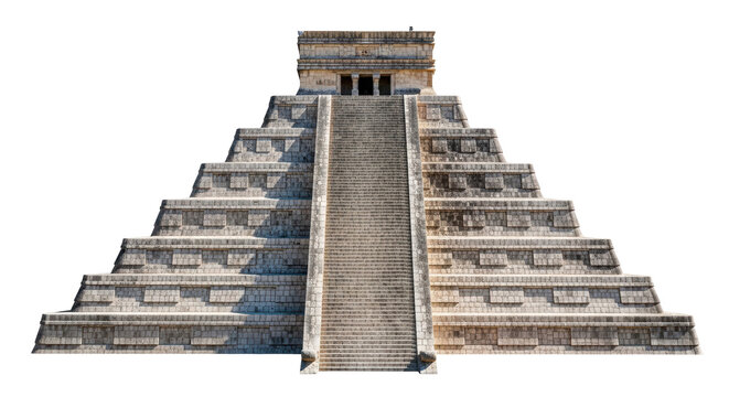 Isolated view of the Temple of Kukulcan in Mexico for travel and ancient cultures topics
