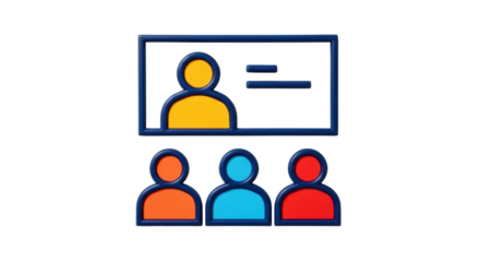 Isolated colorful 3D icons representing employee badge and group of people on a team