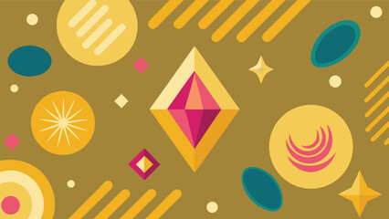 Abstract Geometric Shapes and Patterns in Mustard Yellow and Teal Colors Keywords: abstract, geometric, shapes, patterns, mustard yellow, teal, pink, orange, gold, background, design, modern