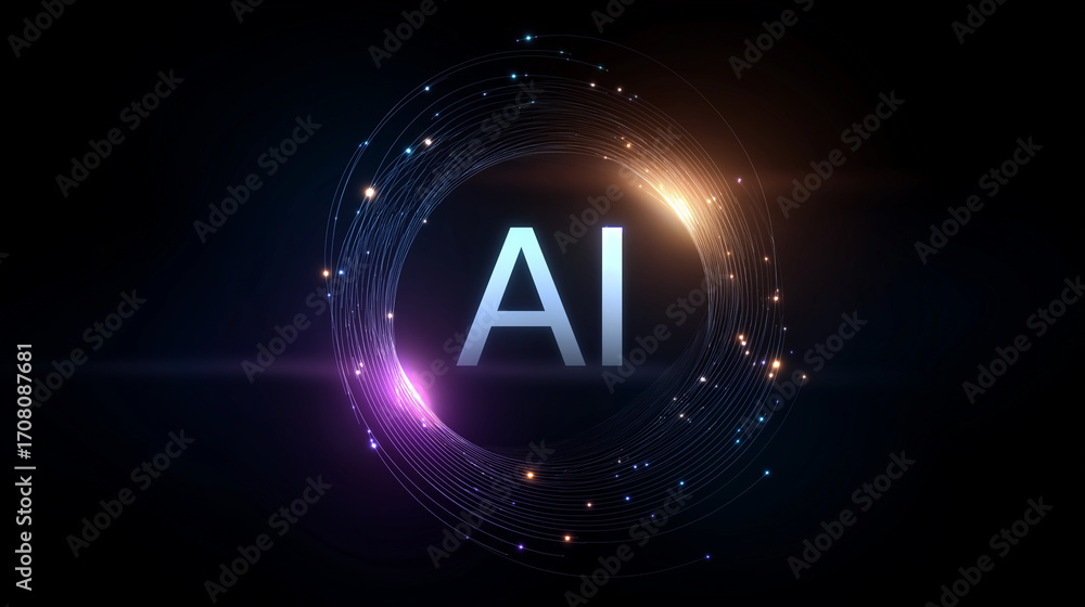 Poster ai in focus: a captivating digital representation, featuring the letters ai illuminated within a glo