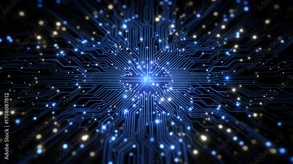 Poster digital nexus: a visually stunning image of a central processing unit, a symbol of digital interconn