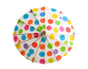 Open Round Umbrella with Vivid Polka Dot Pattern, Top-Down View, Isolated on Transparent Background