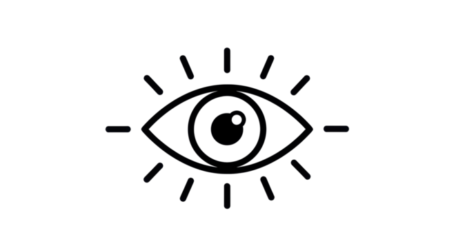 Isolated eye symbol with radiating lines indicating sight or vision, simple and symbolic - Powered by Adobe