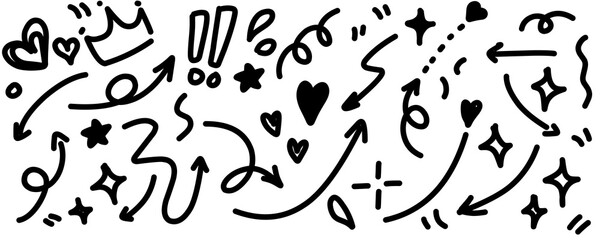 Hand drawn simple elements set. Doodle vector illustration