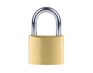 Shiny Metallic Padlock with Chrome Finish and Central Keyhole, Isolated on Transparent Background