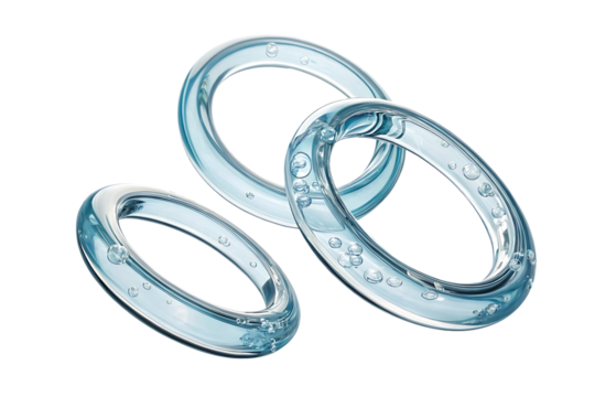 Three Blue Glass Rings Intertwined Design, isolated on transparent background - Powered by Adobe