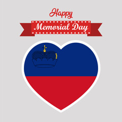 Happy Memorial Day Liechtenstein Flag Heart Banner