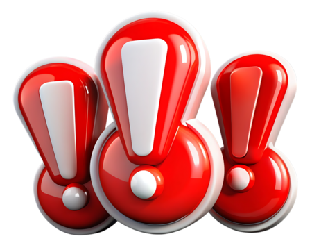 Three Red Exclamation Marks, isolated on transparent background