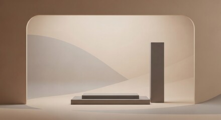 Minimalist product display podium with soft ambient lighting and ample copyspace for advertising