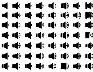Collection of black speaker icons on white background