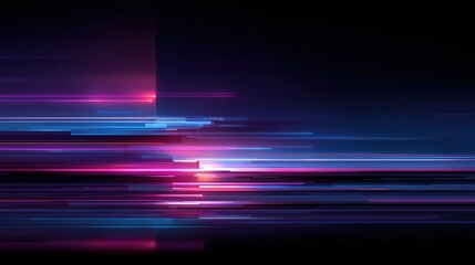 Abstract futuristic background with glowing neon light streaks in blue and pink, digital art