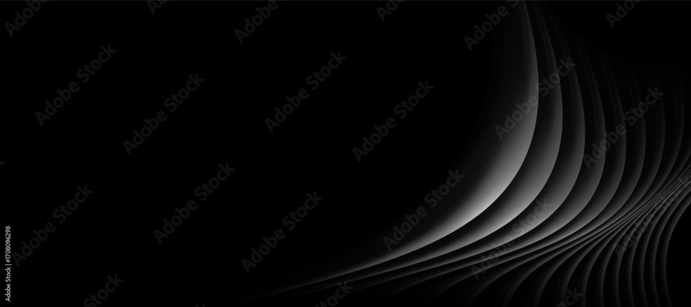 Aufkleber curved silver lines creating a flowing abstract shape on black