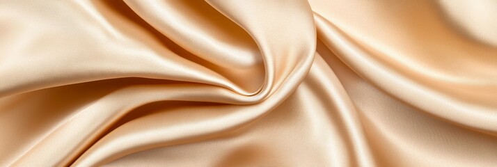 Luxurious Champagne Silk Abstract Texture with Golden Fabric Drapery Showcasing Smooth Shiny Surface