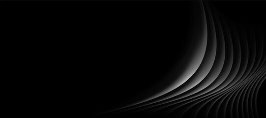 Curved silver lines creating a flowing abstract shape on black