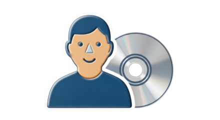 Isolated user icon and CD or DVD disk media for personal computer application design element