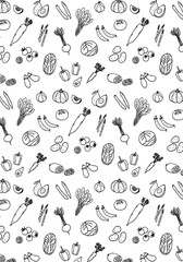 かわいい手描きの野菜モノクロ背景パターン