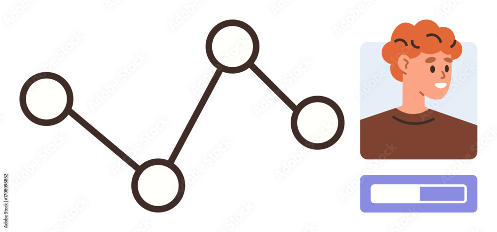 Poster user avatar with curly hair, progress bar, and connected nodes visualizing a graph network. ideal fo