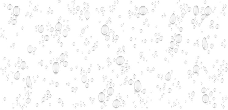 Vector realistic condensation drops with mesh gradients. Png ransparent water droplets on white, designed as an overlay for any background. Perfect for hydration, cosmetic, and fresh product concepts.