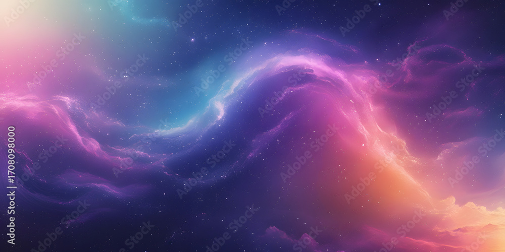 Poster cosmic swirl: a vibrant, breathtaking depiction of celestial clouds and nebulas, painted in an array
