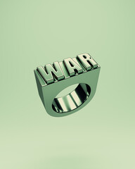 War Ring Fashion Metallic Green Signet Statement Bold 3D Illustration