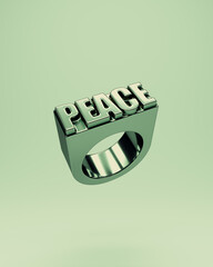 Peace Ring Fashion Metallic Green Signet Statement Bold 3D Illustration