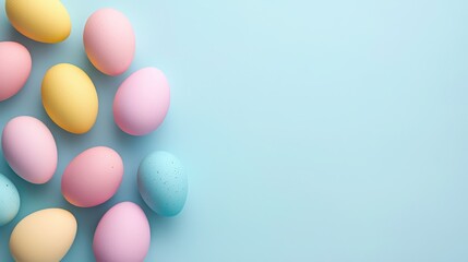 Colorful Pastel Eggs on Soft Blue Background for Spring Celebration
