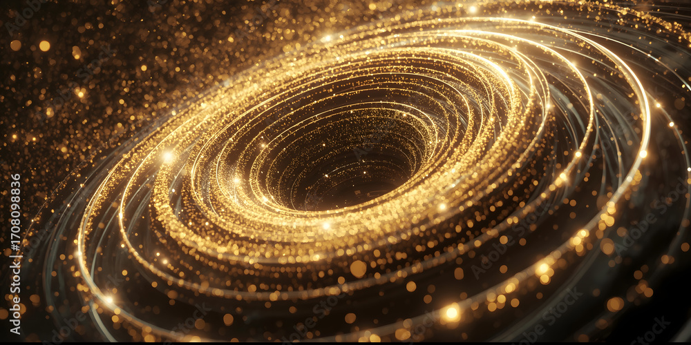 Poster cosmic spiral: a mesmerizing spiral of glittering particles swirls through the vast, inky expanse of
