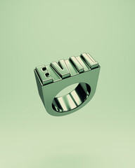Evil Ring Fashion Metallic Green Signet Statement Bold 3D Illustration