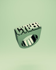 Cyber Ring Fashion Metallic Green Signet Statement Bold 3D Illustration