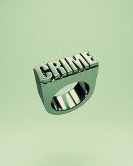 Crime Ring Fashion Metallic Green Signet Statement Bold 3D Illustration