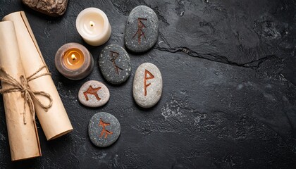 Atmospheric still lifes inspired by ancient temples and forgotten relics. Stones with runes, artifacts, scrolls, and candles placed in dark mystical settings. Perfect for fantasy, history