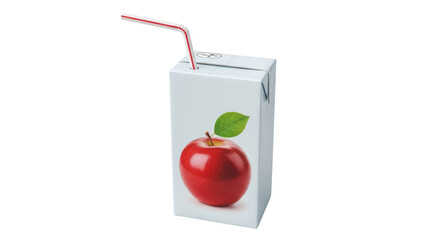 Isolated apple juice box with red and white straw for child, fresh healthy drink concept