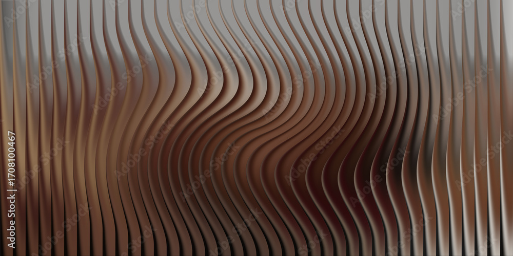Poster Abstract wavy metallic surface with vertical lines and reflections