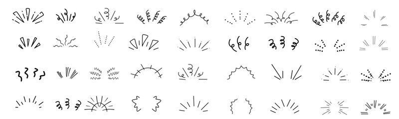 Doodle line sparkles. Surprise, shine sunburst sparkle with rays, comic explosion hand drawn cartoon icons. vector set © MR.AK
