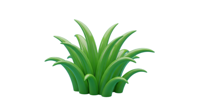 A vibrant clump of stylized grass reaching for the sun full of playful cartoonish charm and on transparent background