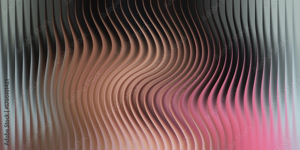 Poster abstract wavy metallic lines with soft pink and grey gradient