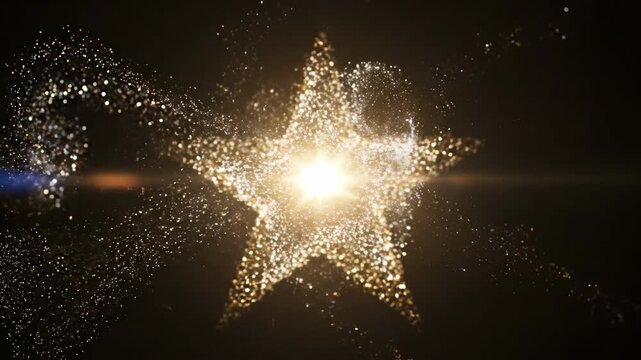 A continuous stream of glittering particles forming an abstract star flare in a looping video clean, celebration, animation