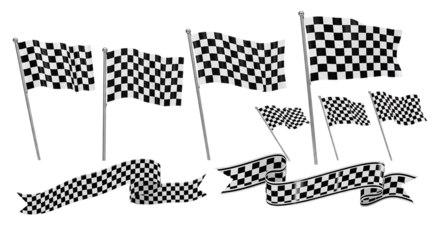 A collection of checkered flags waving triumphantly symbolizing victory and speed in a on transparent background