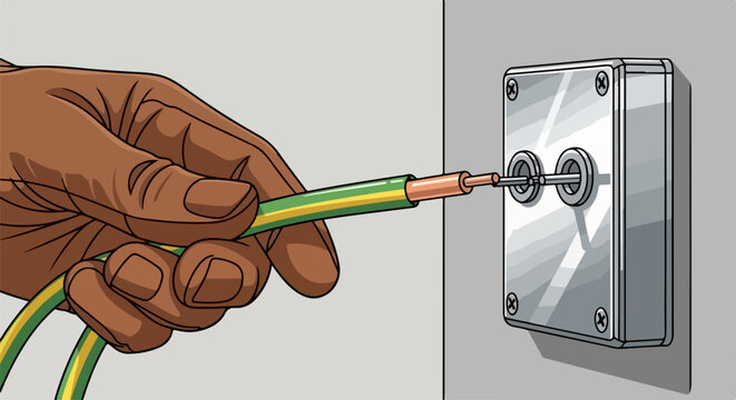 Installing grounding cable in wall outlet, installing grounding provides electrical safety. Electrical safety measures are seen in installing grounding cable for home, office, or industry.