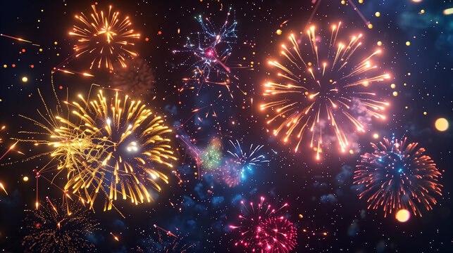 New Year fireworks with quantum computer circuit motifs, futuris