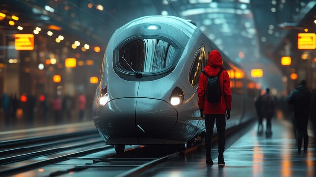 Person awaits train at platform - Powered by Adobe