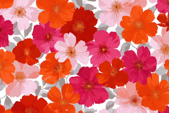 Vibrant Floral Pattern with Red Pink and White Flowers